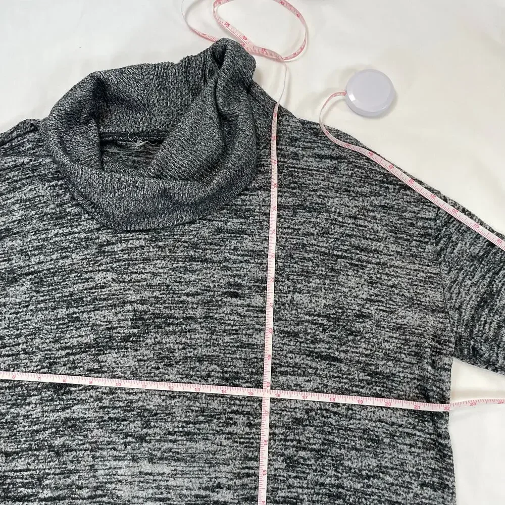 Gray Space Dye Cowl Neck Pullover Sweater High Low Hem Women's Medium Large